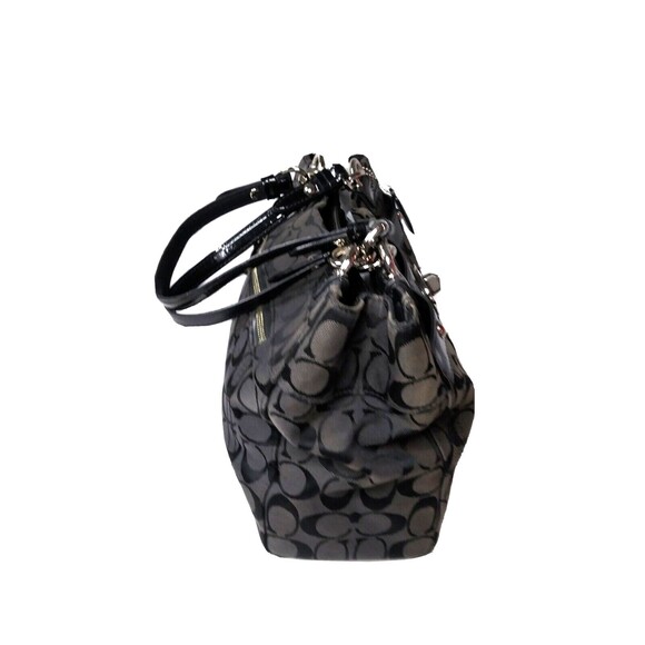 COACH F16580 Black Logo Canvas & Leather Handbag Python Embossed Accent - Picture 4 of 8